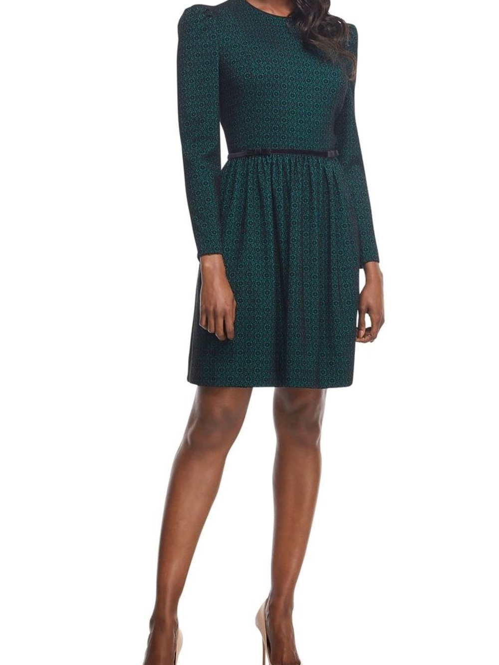 Gal Meets Glam Dark Green Long-Sleeve Fit-and-Flare Dress